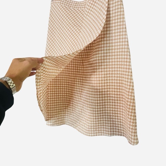 LOFT Gingham Seersucker Tan & White Checkered Skirt 12P - Picture 5 of 12